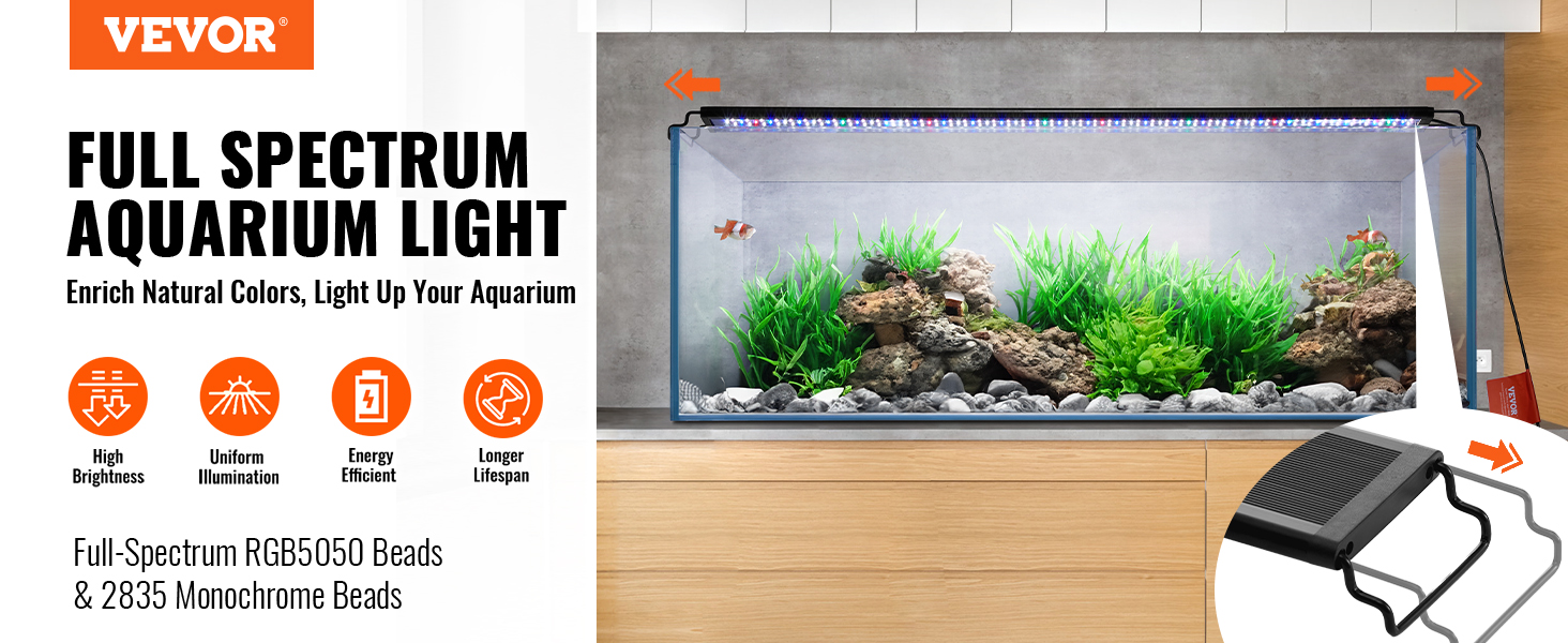 VEVOR aquarium light, full spectrum led lighting an aquarium with plants and fish