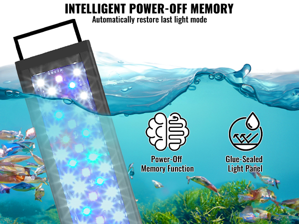VEVOR aquarium light underwater with power-off memory function and glue-sealed light panel, illuminating fish