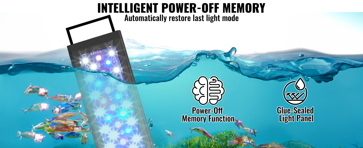 VEVOR aquarium light underwater with power-off memory function and glue-sealed light panel, illuminating fish