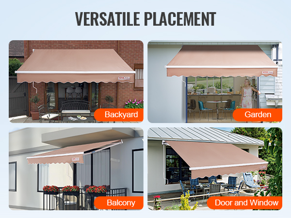VEVOR retractable awning for backyard, garden, balcony, and door and window versatility.