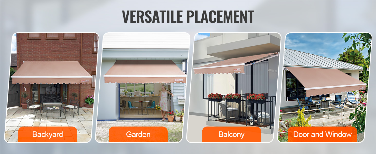 VEVOR retractable awning for backyard, garden, balcony, and door and window versatility.