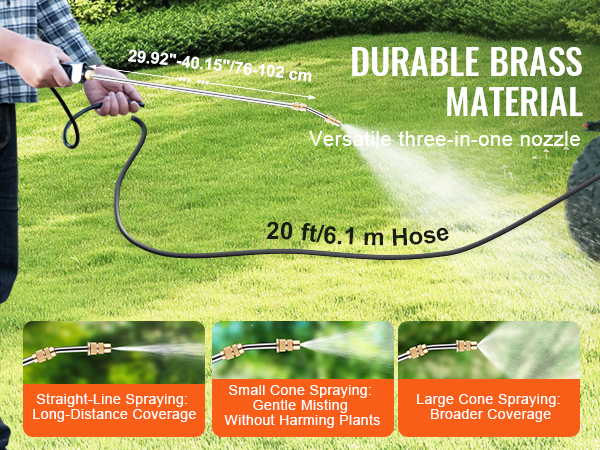 man operating VEVOR atv spot sprayer with durable brass nozzle, showcasing various spray patterns.