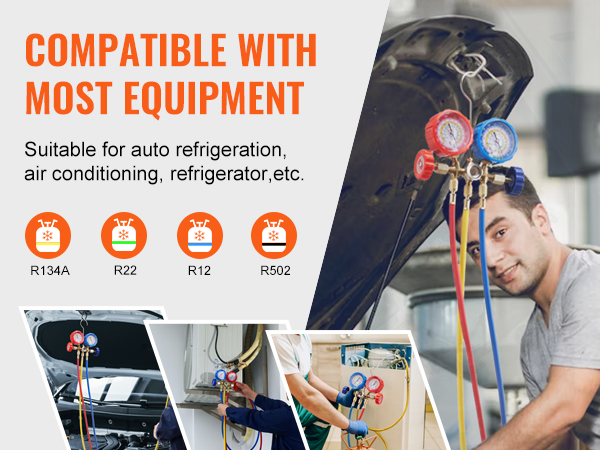 VEVOR ac gabaritai, nustatyti auto, šaldymo, oro kondicionavimo, ir šaldytuvas su suderinamumo r134a, r22, r12, ir r502.