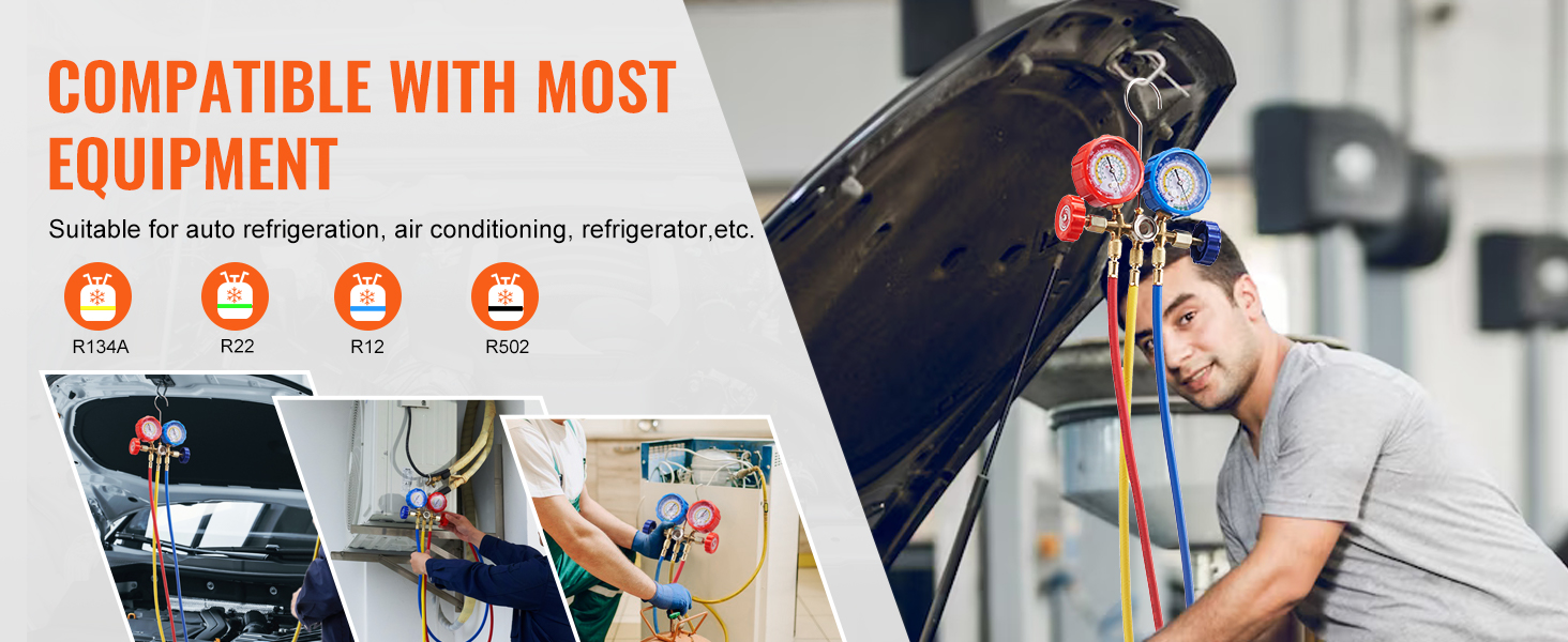 VEVOR ac gabaritai, nustatyti auto, šaldymo, oro kondicionavimo, ir šaldytuvas su suderinamumo r134a, r22, r12, ir r502.