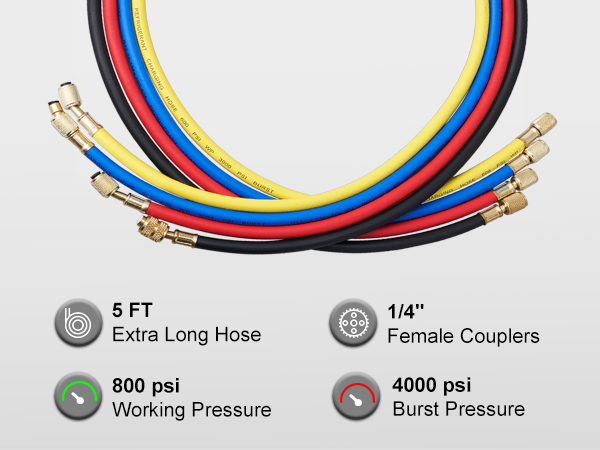 VEVOR ac manifold gauge set with 5 ft hoses, 1/4
