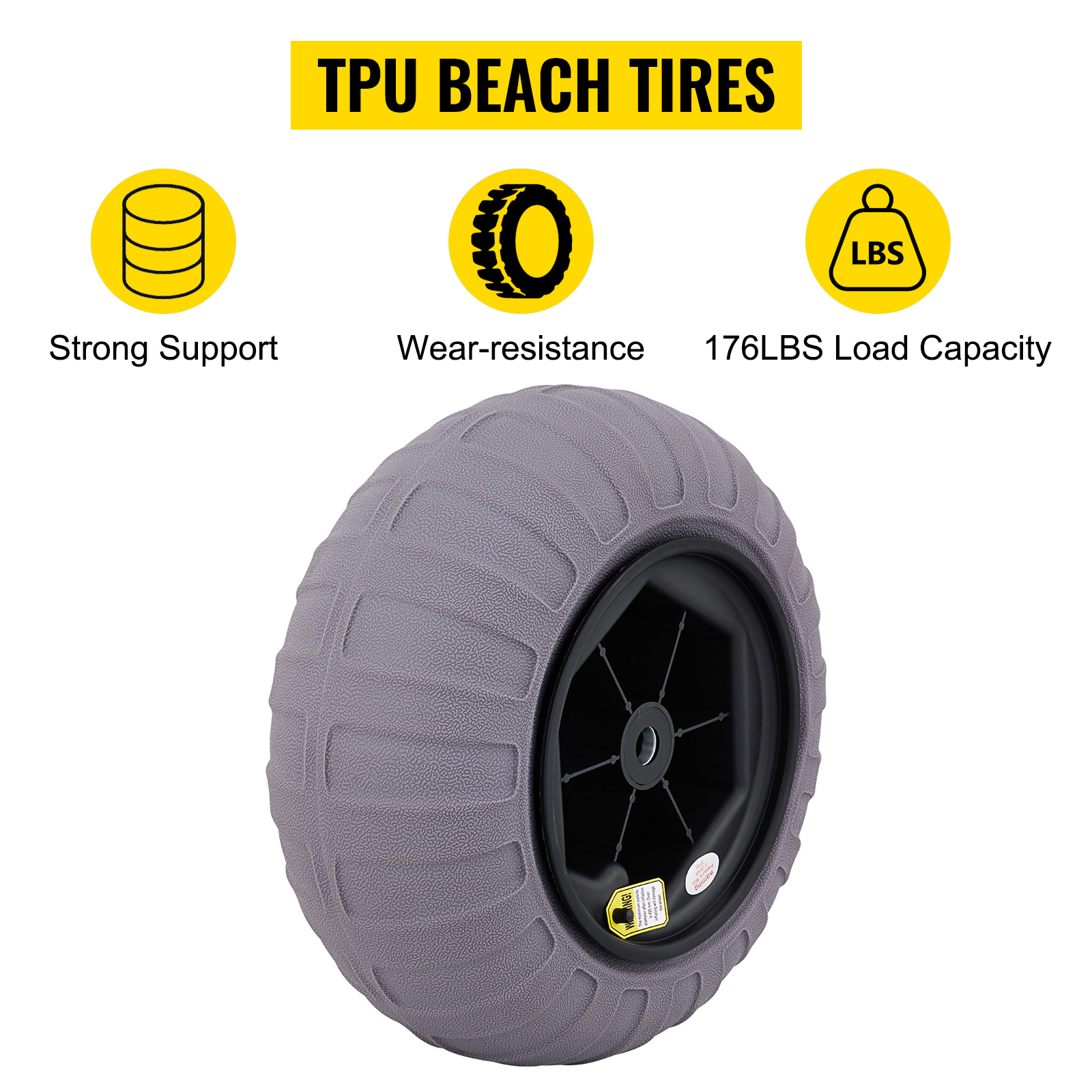 tpu beach tire with strong support, wear resistance, and 176 lbs load capacity; VEVOR beach balloon wheels.