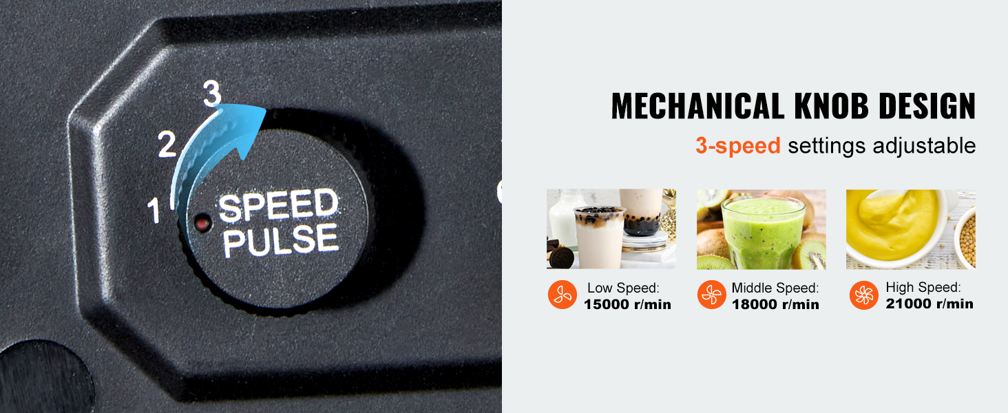 VEVOR milkshake maker with 3-speed mechanical knob, adjustable settings for varied blending needs.