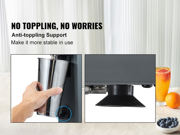 VEVOR milkshake maker with anti-toppling support for stable use. dual stainless steel cups included.