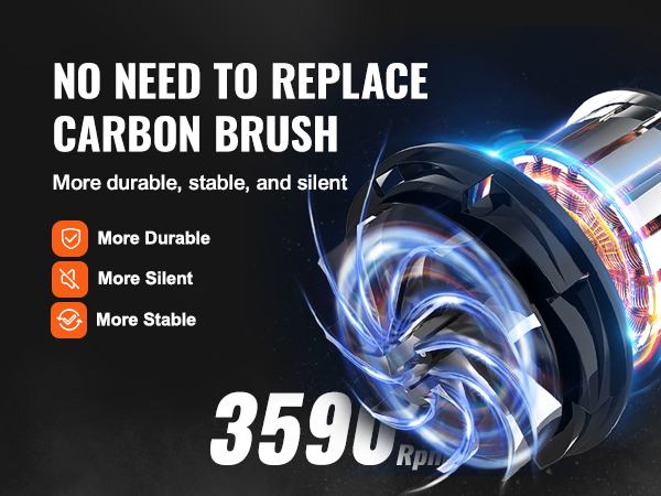 no need to replace carbon brush VEVOR bench polisher, more durable, stable, silent, 3590 rpm.