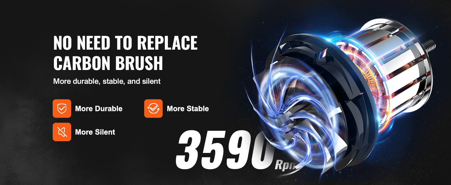 no need to replace carbon brush VEVOR bench polisher, more durable, stable, silent, 3590 rpm.