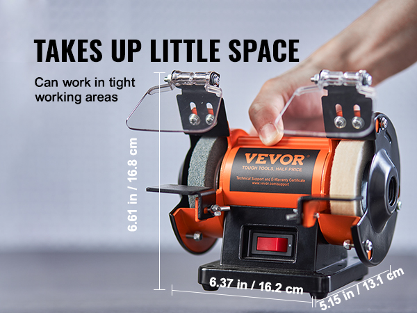 compact VEVOR bench polisher with dimensions, ideal for small spaces.