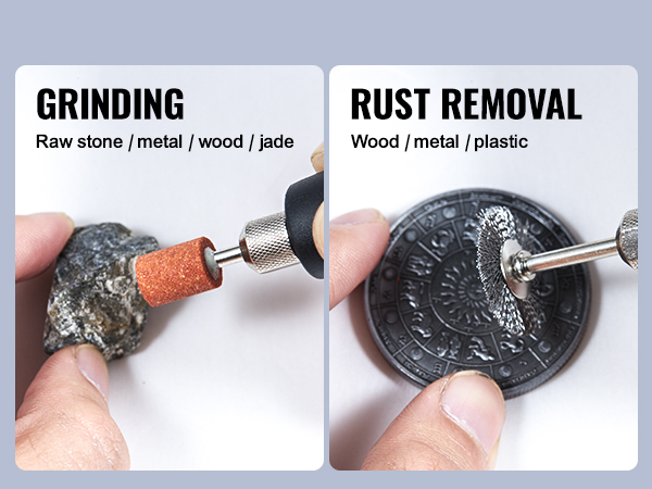 VEVOR bench polisher used for grinding stones and rust removal from metal surfaces.