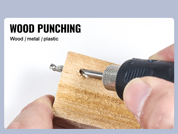 drilling into wood with a VEVOR bench polisher, suitable for wood, metal, and plastic.