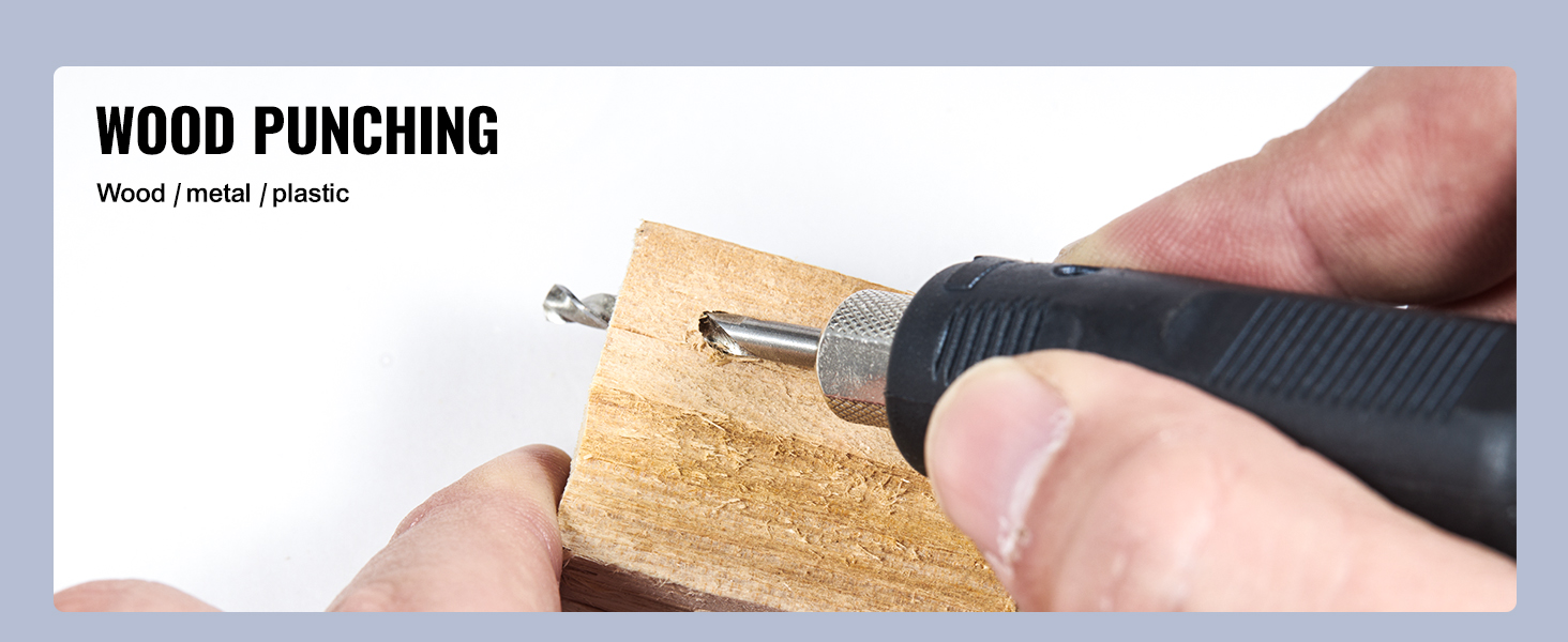 drilling into wood with a VEVOR bench polisher, suitable for wood, metal, and plastic.