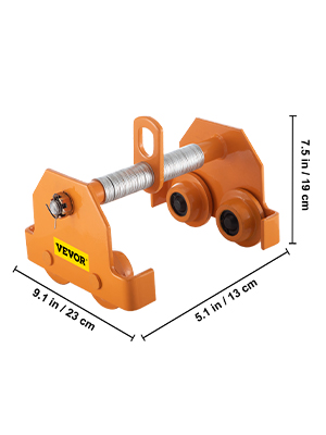 orange VEVOR manual trolley with dimensions 9.1 in by 5.1 in by 7.5 in.