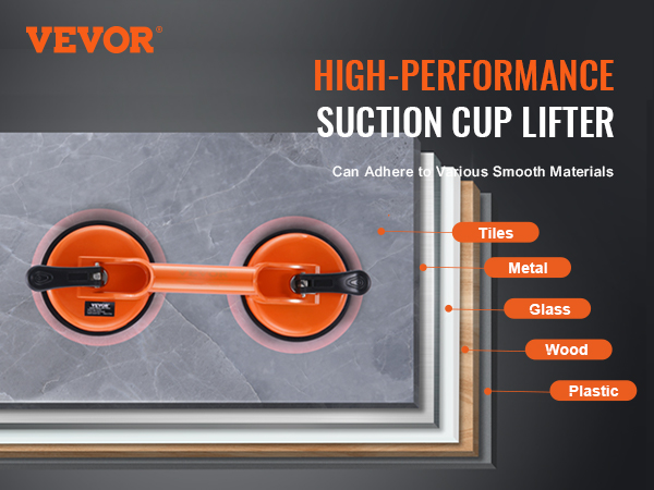 VEVOR glass suction cup lifter for tiles, metal, glass, wood, and plastic surfaces. high-performance tool.