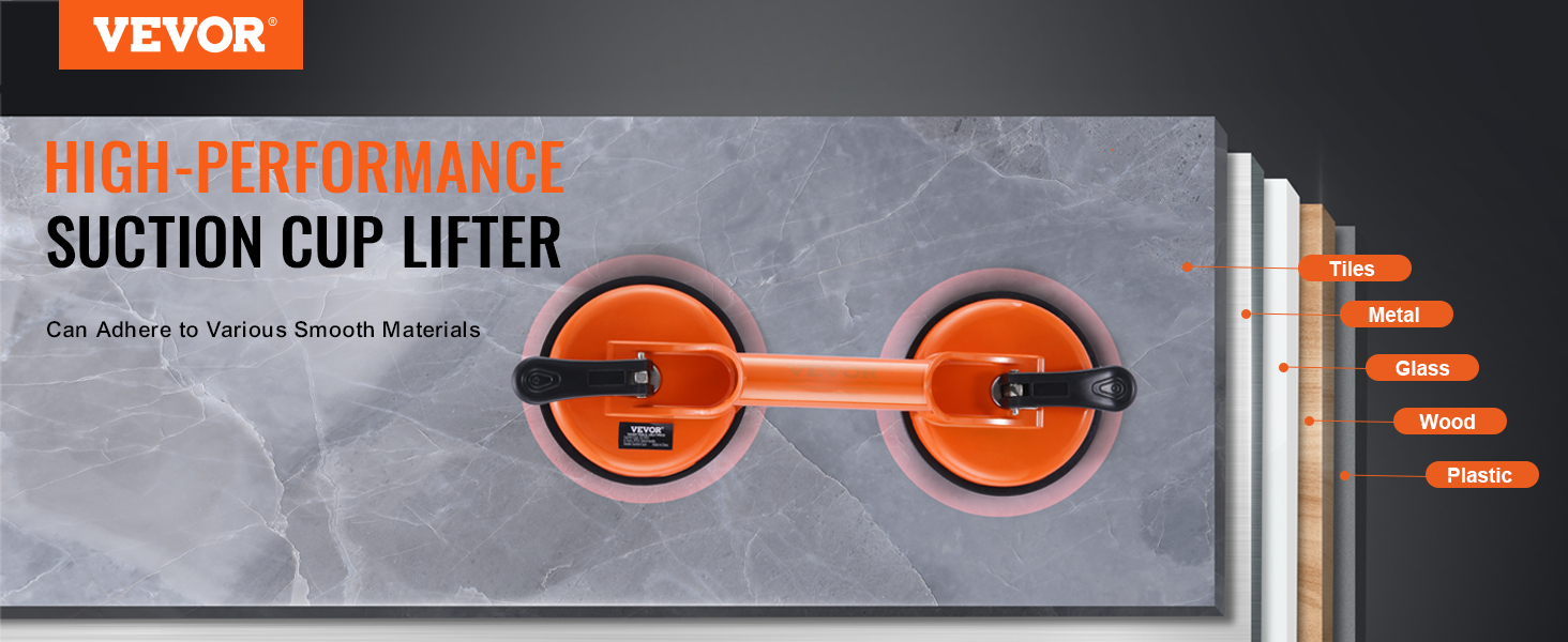 VEVOR glass suction cup lifter for tiles, metal, glass, wood, and plastic surfaces. high-performance tool.