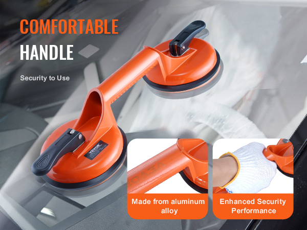 VEVOR glass suction cup with comfortable handle, aluminum alloy, and enhanced security performance.