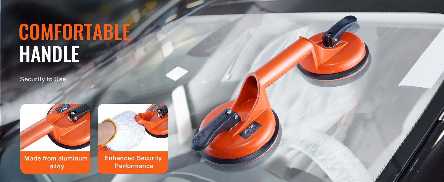 VEVOR glass suction cup with comfortable handle, aluminum alloy, and enhanced security performance.