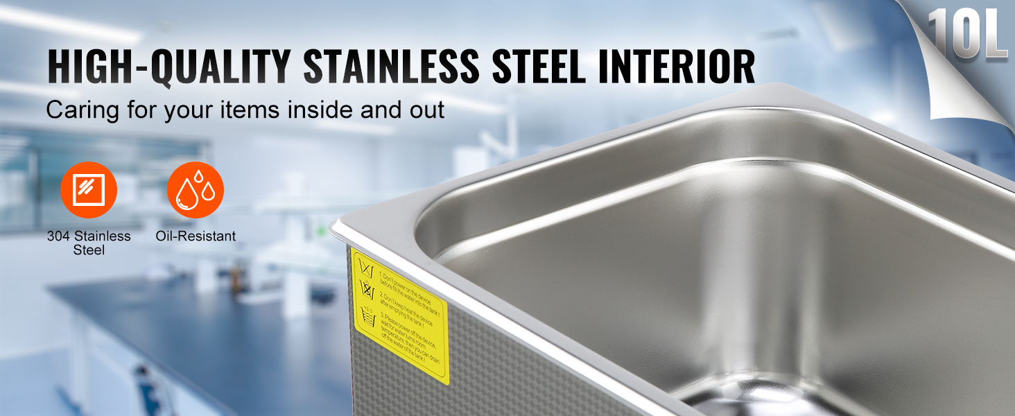 VEVOR ultrasonic cleaner with 10l stainless steel tank, oil-resistant, for high-quality cleaning.
