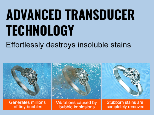 VEVOR ultrasonic cleaner with transducer technology for cleaning glasses and jewelry effortlessly.