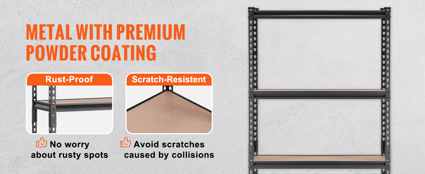 metal VEVOR garage shelving unit with premium powder coating, rust-proof and scratch-resistant features.