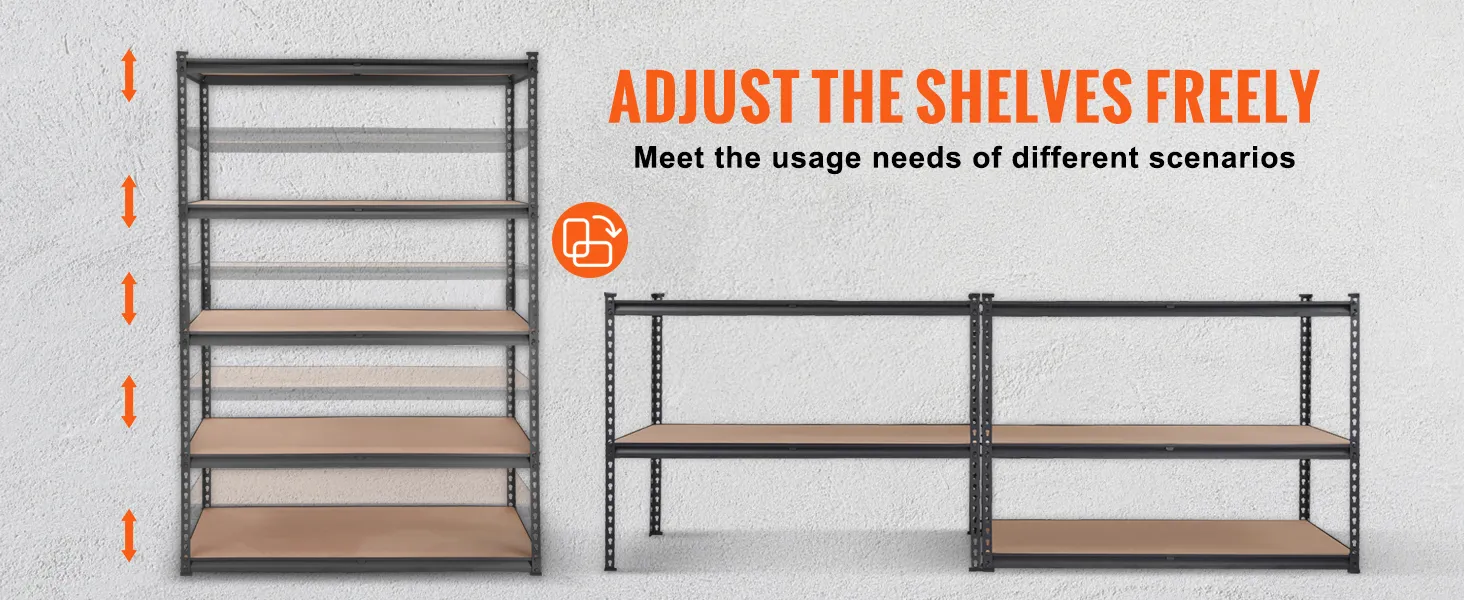 VEVOR heavy duty garage shelves with adjustable height for versatile storage solutions.