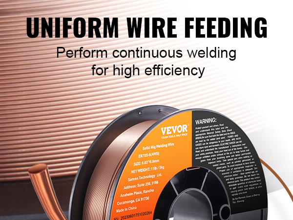 VEVOR mig welding wire with uniform wire feeding for high-efficiency continuous welding.