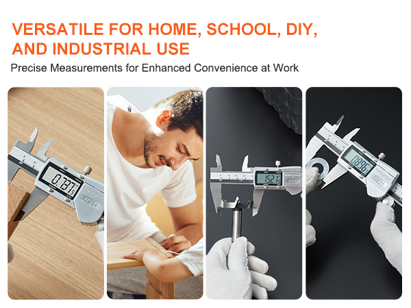 VEVOR digital caliper used for precise measurements in home, school, diy, and industrial applications.