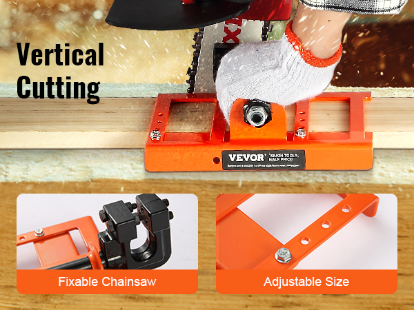 VEVOR chainsaw mill for vertical cutting with adjustable size and fixable chainsaw features.