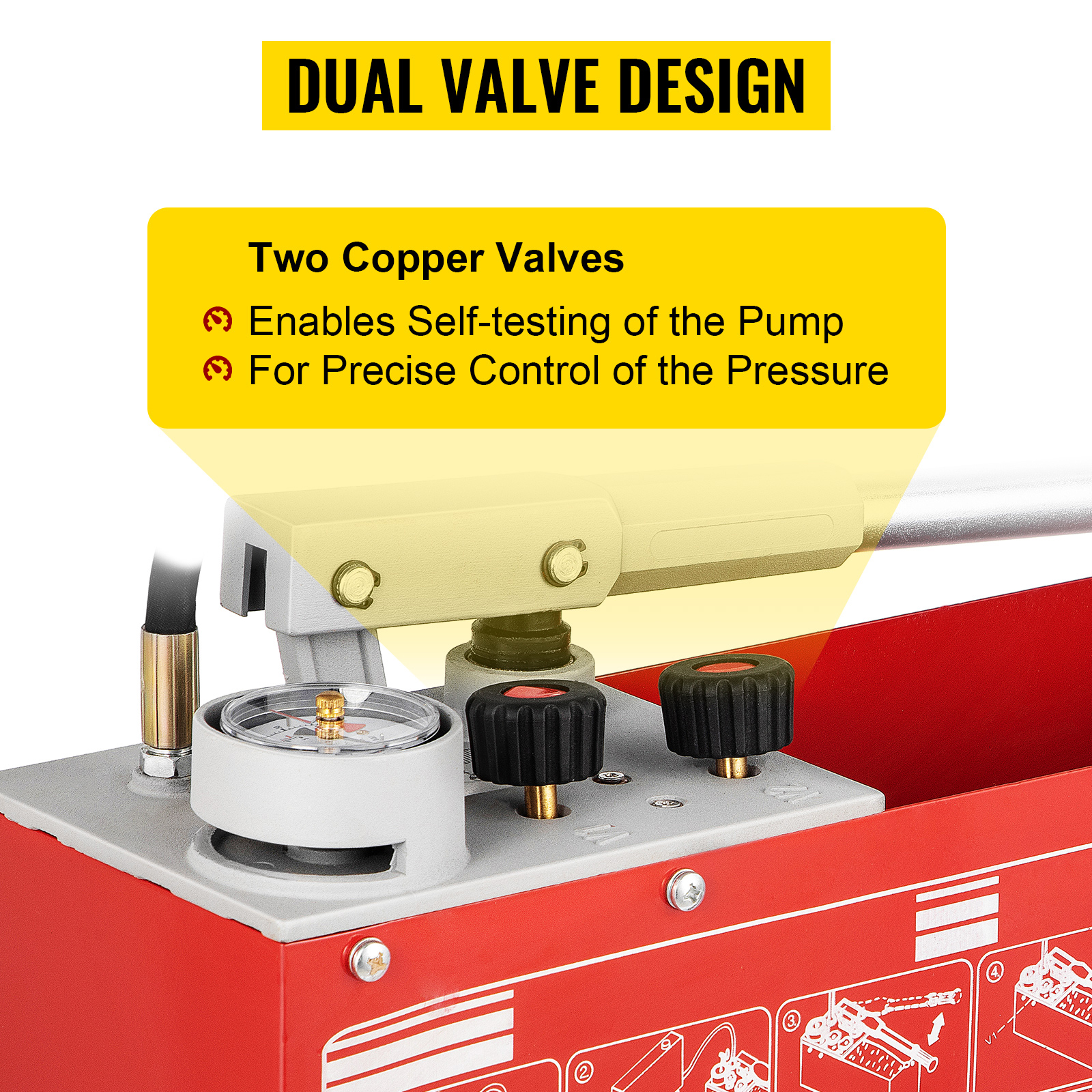 VEVOR hydrostatic pressure test pump with dual copper valve design for precise control.