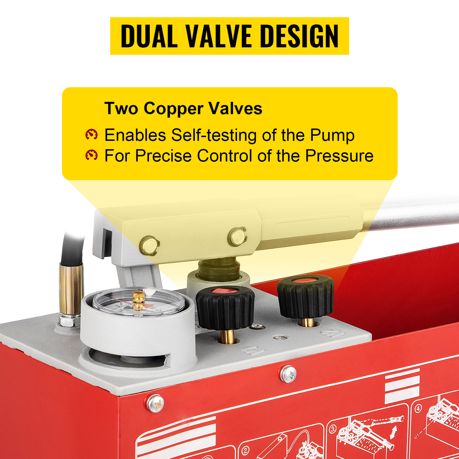 VEVOR hydrostatic test pump with dual copper valve design for precise pressure control.