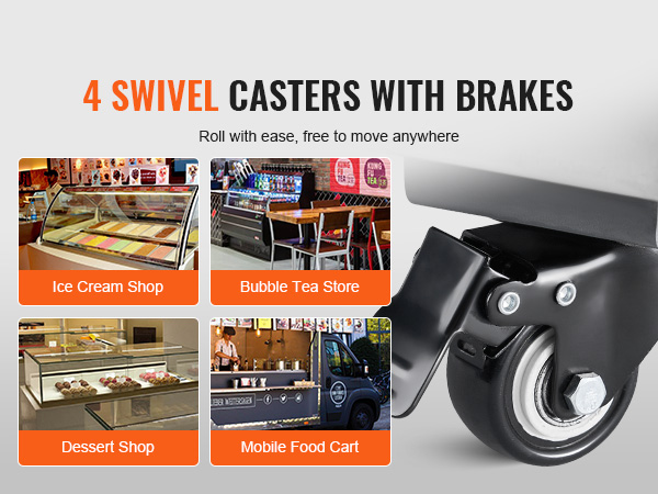 4 swivel casters with brakes for VEVOR popsicle machine, suitable for ice cream shops and dessert shops.