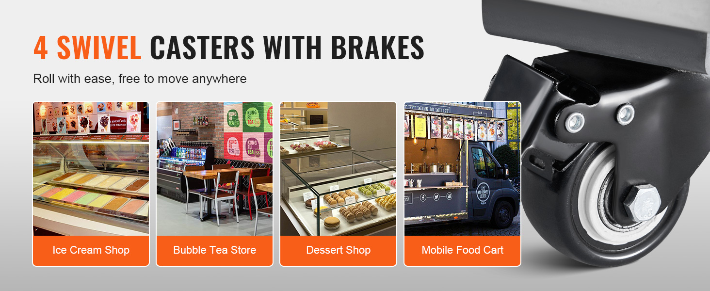 4 swivel casters with brakes for VEVOR popsicle machine, suitable for ice cream shops and dessert shops.