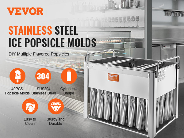 VEVOR popsicle molds - sus304 stainless steel, 40pcs, cylindrical shape, easy to clean, durable.