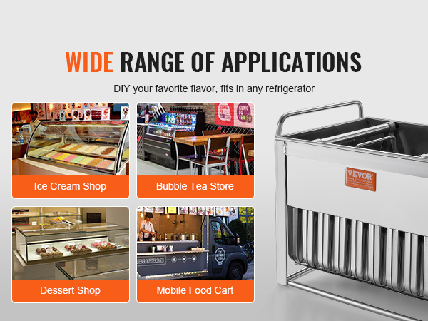 VEVOR popsicle molds: versatile for ice cream shops, bubble tea stores, dessert shops, and mobile food carts.