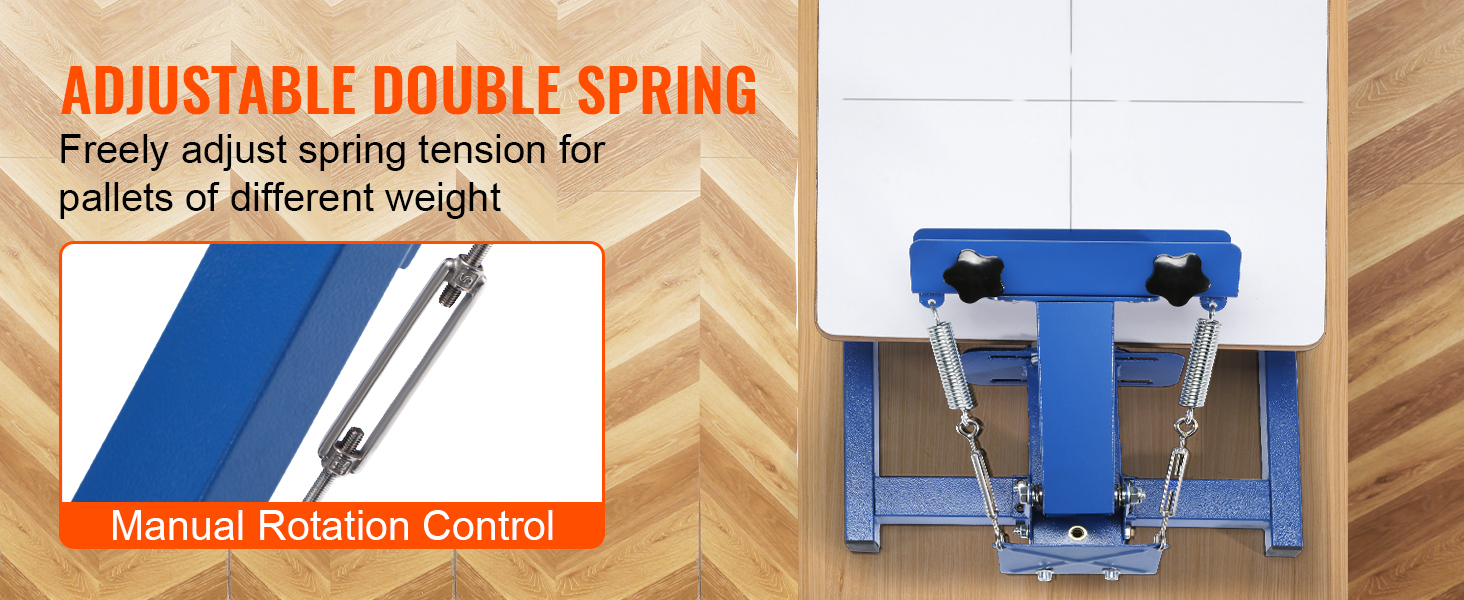 регулируемая двойная пружина на трафаретной печатной машине VEVOR с ручным управлением вращением и деревянным поддоном.