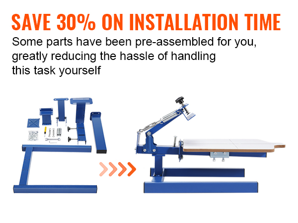Машина для трафаретной печати VEVOR с предварительно собранными деталями сокращает время монтажа на 30%.