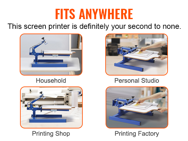 Машина для трафаретной печати VEVOR подходит для любого места — домашнего хозяйства, личной студии, типографии или фабрики.