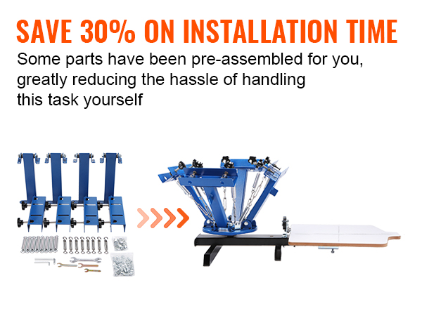 благодаря машине для трафаретной печати VEVOR время монтажа сокращается на 30%. в комплект входят предварительно собранные детали, такие как поворотный рычаг и установочное колесо.