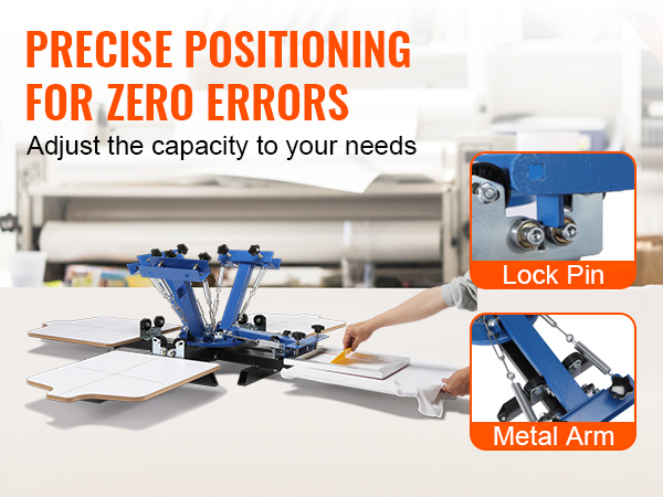 VEVOR sietspiedes iekārta ar precīzu pozicionēšanu, fiksācijas tapu un metāla sviru fiksēšanai.