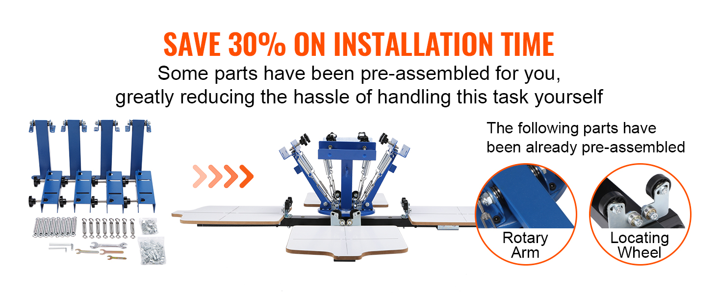 Ietaupiet 30% uz uzstādīšanas laiku, izmantojot VEVOR sietspiedes iekārtu ar iepriekš samontētām detaļām.
