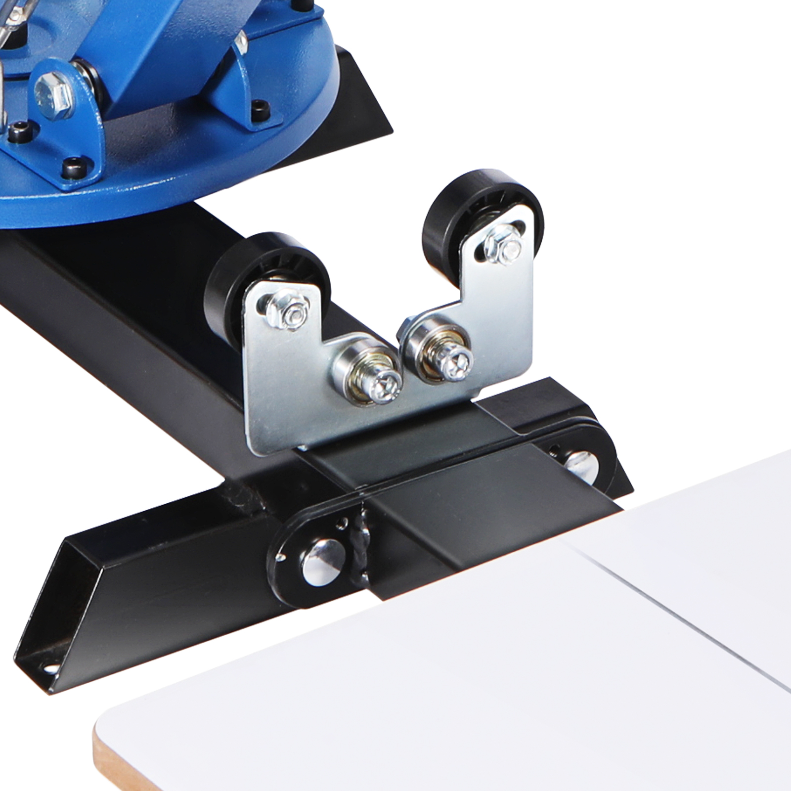 VEVOR screen printing machine with sturdy metal framework, bolts, and rollers for smooth operation.