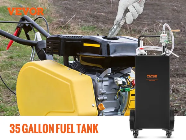 VEVOR fuel caddy by dock, 35-gallon, manual pump, 4 widen wheels, 201 stainless steel.