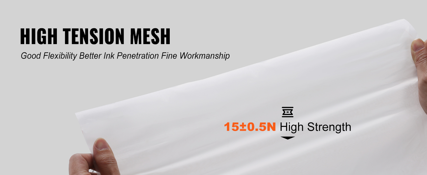 high tension mesh with 15±0.5n high strength for VEVOR screen printing kit, better ink penetration.