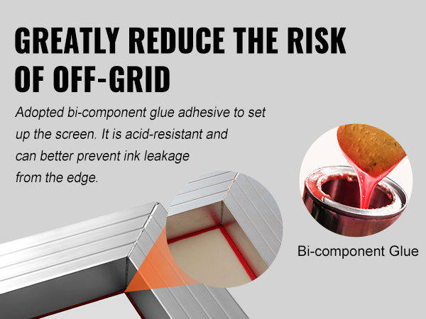 bi-component glue for VEVOR screen printing kit to prevent ink leakage with acid-resistant properties.