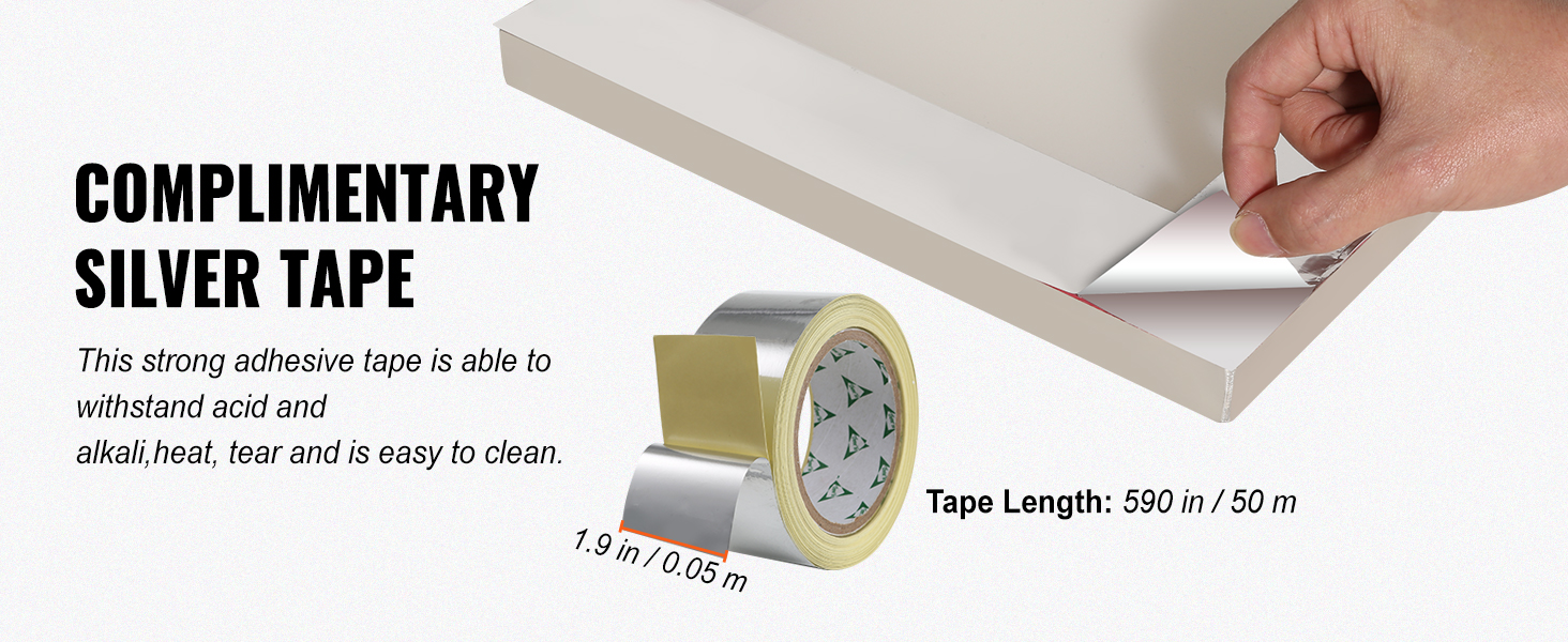 complimentary silver tape, 1.9-inch width, 590-inch length, included with the VEVOR screen printing kit.