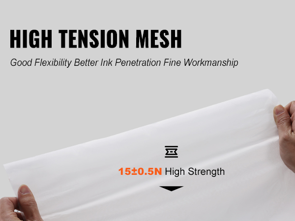 high-tension mesh for VEVOR screen printing kit showcasing high strength, flexibility, and ink penetration.