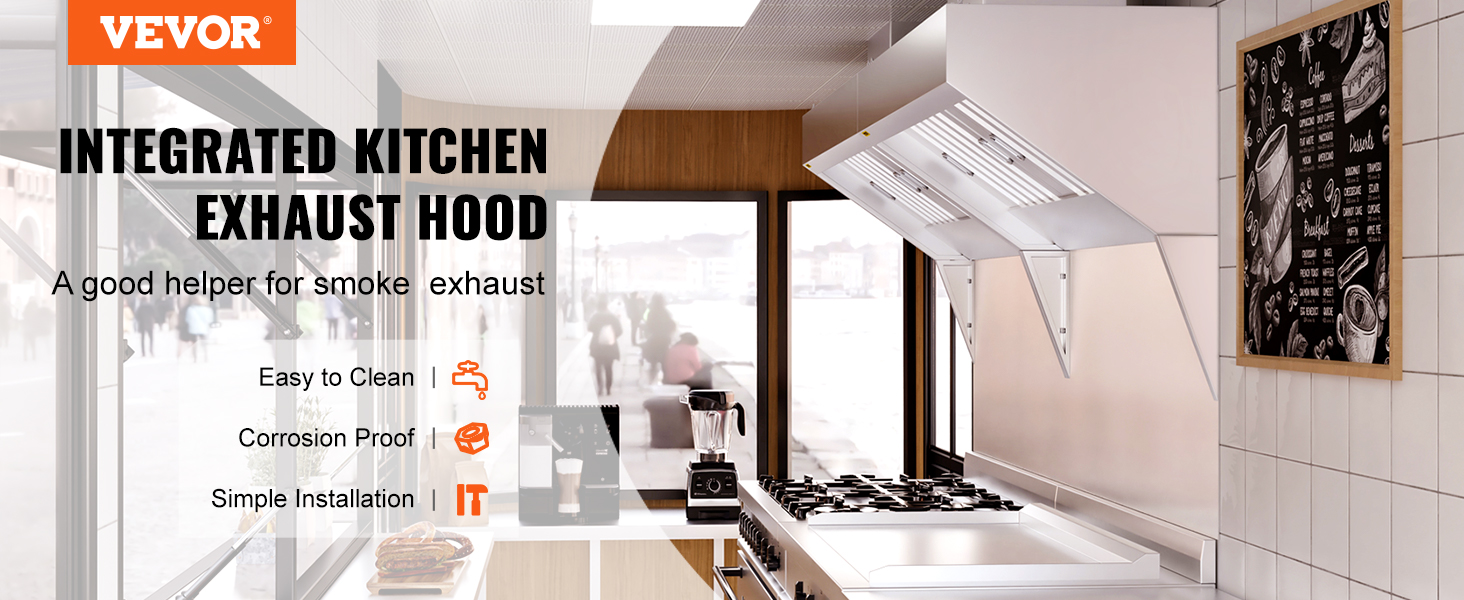 VEVOR integrated kitchen exhaust hood, easy to clean, corrosion-proof, simple installation.