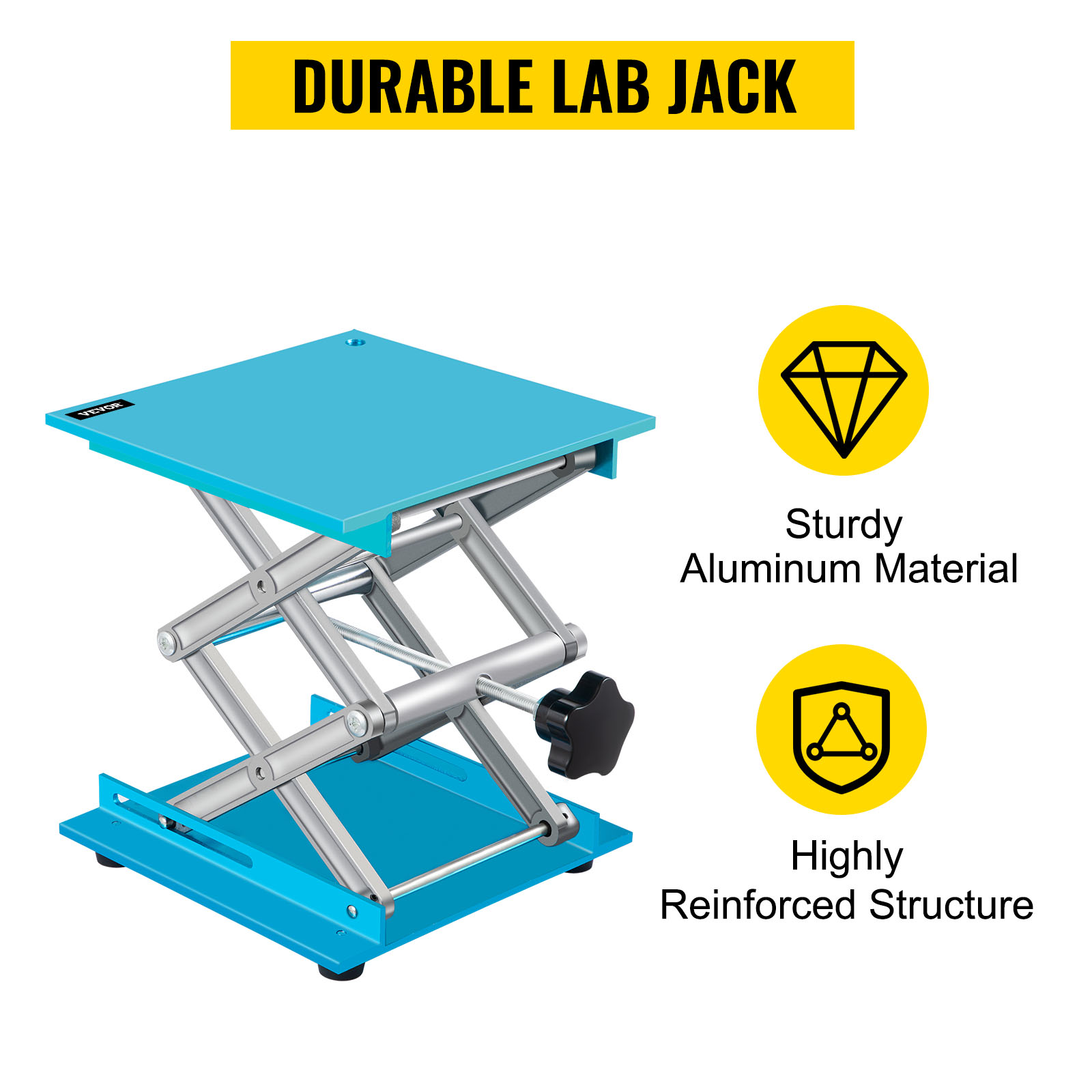 VEVOR lab jack stand made of sturdy aluminum with a highly reinforced structure